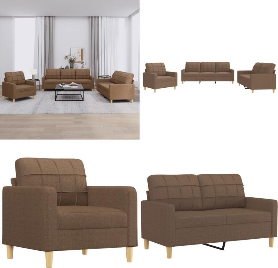 VidaXL 4-delige Loungeset met kussens stof bruin Bankstel Bankstellen Fauteuil 2-zitsbank