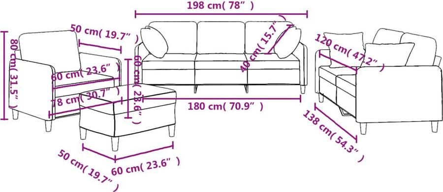 VidaXL Bruine Bank Loungebank 4-delige Loungeset met kussens stof bruin Fauteuils Tuinmeubelen Buiten Meubels