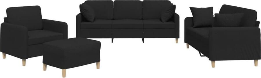 VidaXL 4-delige Loungeset met kussens stof zwart