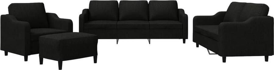 VidaXL 4-delige loungeset met kussens stof zwart