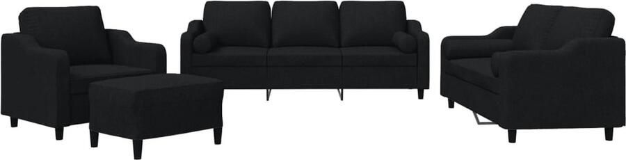 VidaXL 4-delige Loungeset met kussens stof zwart