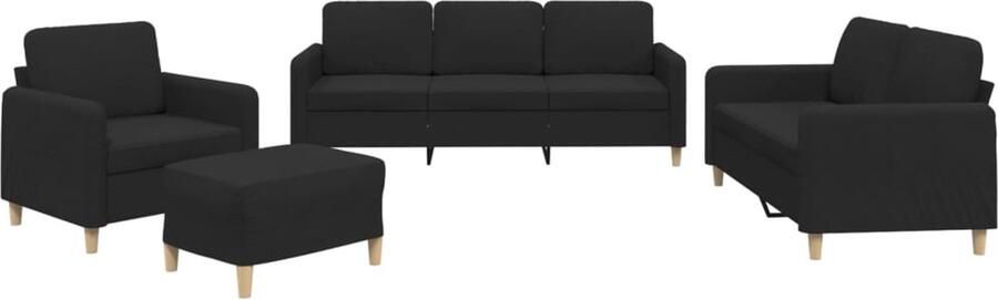 VidaXL 4-delige loungeset met kussens stof zwart
