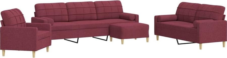 VidaXL 4-delige Loungeset met kussens wijnrood Loungeset Lounge Meubels Tuinlounge Buitenset Fauteuils