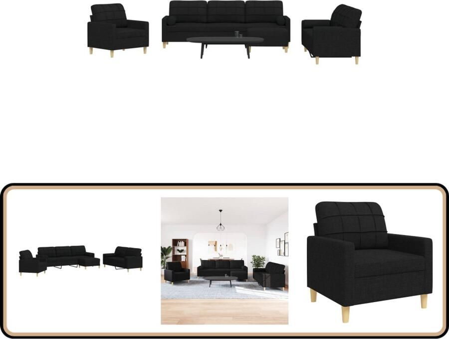 VidaXL 4-delige Loungeset met kussens Zwart Loungeset Bankstellen Salon Meubilair Fauteuils Tuinlounge