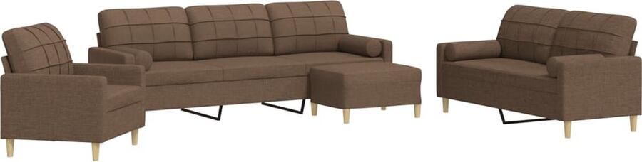 VidaXL 4-delige Loungeset met voetenbank en kussens stof bruin