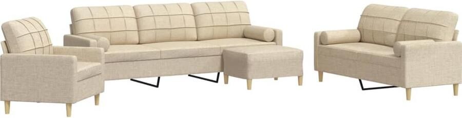 VidaXL 4-delige Loungeset met voetenbank en kussens stof crÃ¨mekleurig