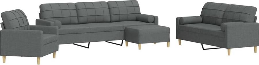 VidaXL 4-delige Loungeset met voetenbank en kussens stof donkergrijs