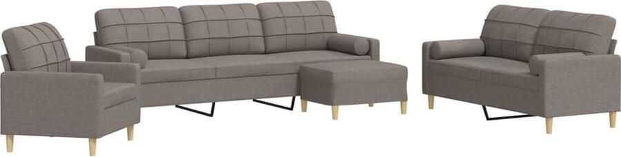 VidaXL 4-delige Loungeset met voetenbank en kussens stof taupe