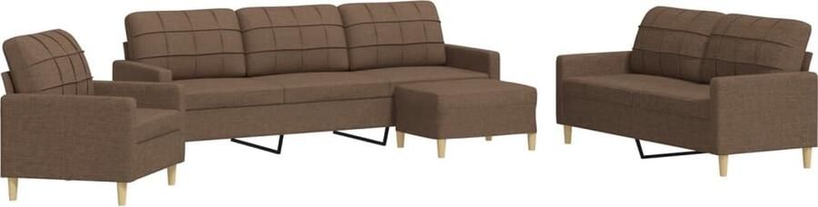 VidaXL 4-delige Loungeset met voetenbank stof bruin
