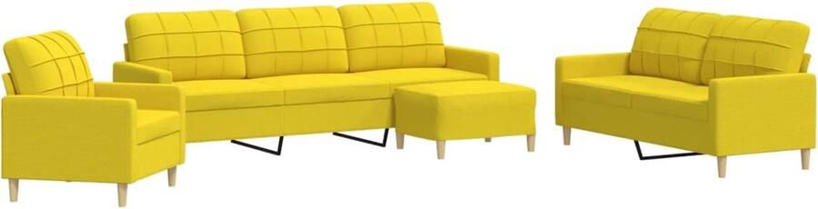 VidaXL Loungeset 4-delig Stof Lichtgeel Loungeset Sofa Bankstel Lounge Meubels Tuinlounge