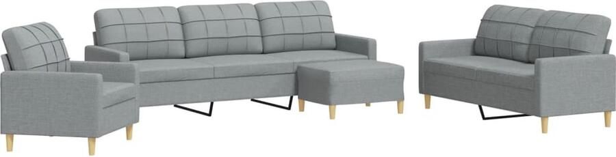VidaXL 4-delige Loungeset met voetenbank stof lichtgrijs