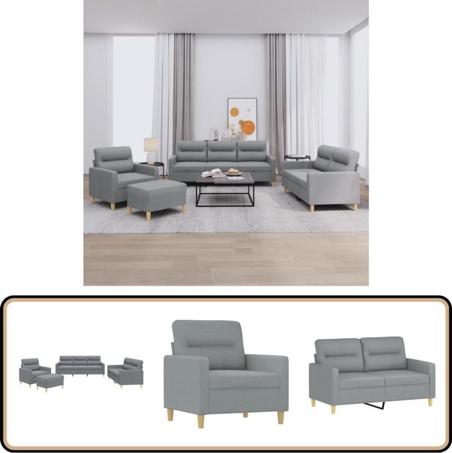 VidaXL 4-delige Loungeset Stof Lichtgrijs Loungeset Bankstel Tuinmeubilair Lounge Set Buiten Meubels