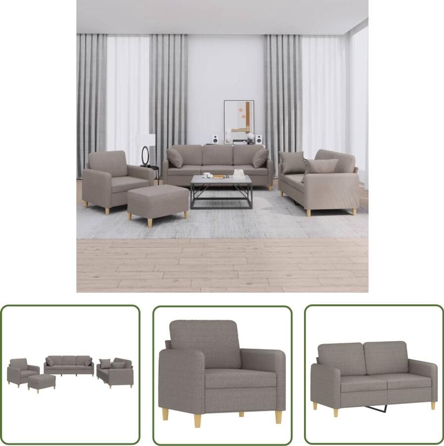 VidaXL 4-delige Loungeset Taupe met Kussens Loungebank Fauteuils Tuinset Lounge Set Bankstellen