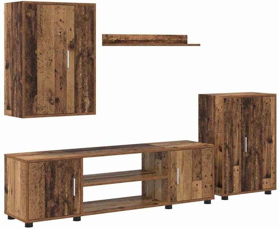 VidaXL 4-delige TV-kast set Wandgemonteerd 4 pcs Oud hout Bewerkt hout - Foto 2