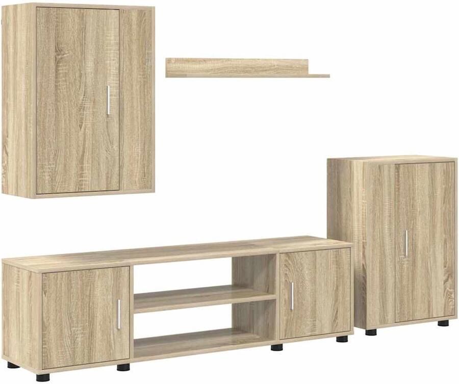 VidaXL 4-delige TV-kast set Wandgemonteerd Sonoma eiken Bewerkt hout