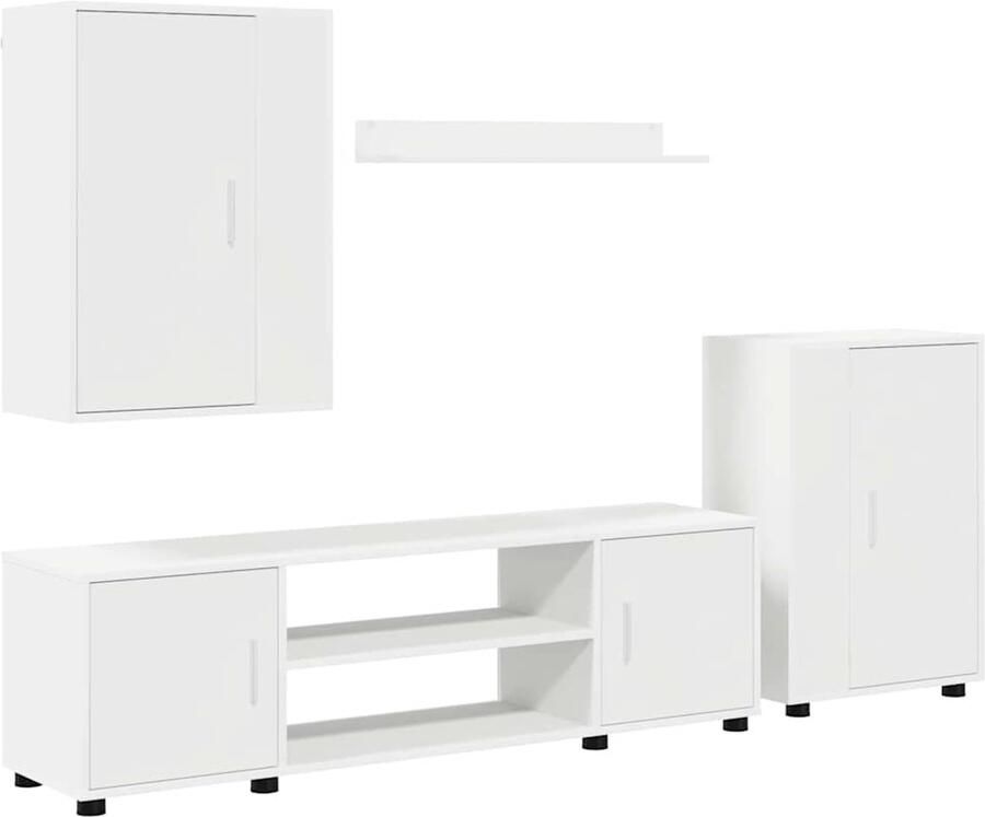 VidaXL 4-delige TV-kast set Wandgemonteerd 4 pcs Wit Bewerkt hout