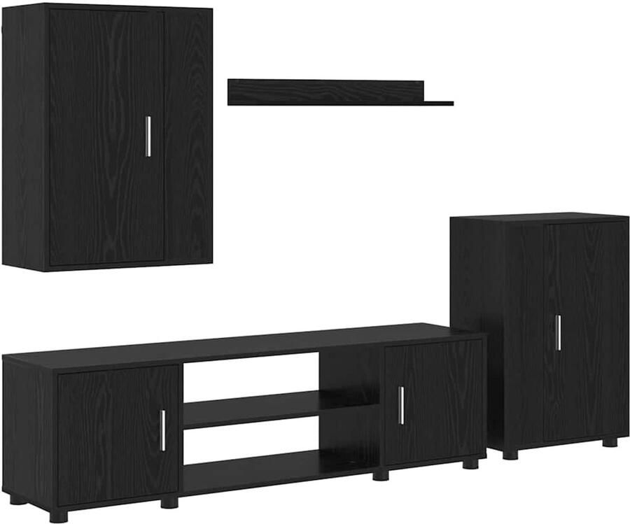 VidaXL 4-delige TV-kast set met plank 4 pcs Zwart eiken Bewerkt hout