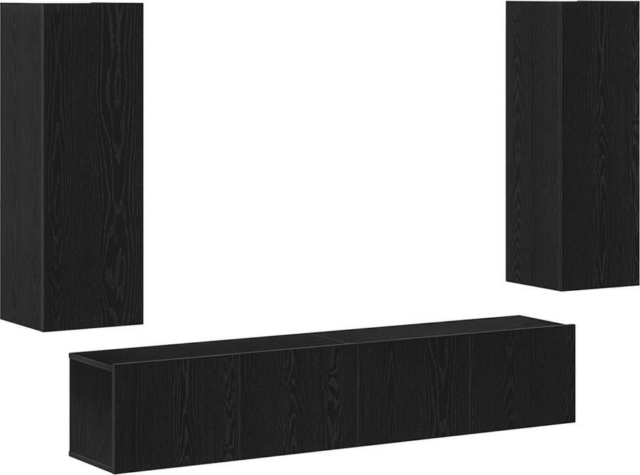 VidaXL 4-delige TV-kast Set Wandgemonteerd Zwart Eiken Geengineerd Hout