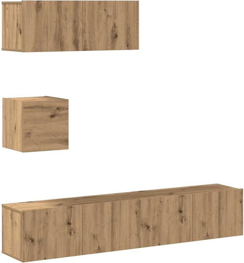 VidaXL 4-delige Tv-meubelset Artisan Eiken Tv-meubelset Salontafel Houten Tv-kast Wandmontage Modern Design - Foto 2