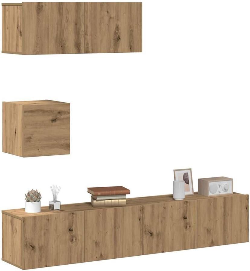 VidaXL 4-delige Tv-meubelset Artisan Eiken Tv-meubelset Salontafel Houten Tv-kast Wandmontage Modern Design