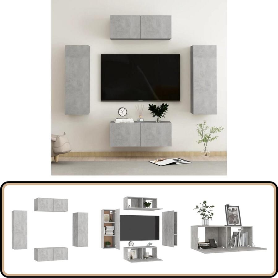 VidaXL 4-delige Tv-meubelset betongrijs hout Televisiekast Tv-meubel Tv-meubelen Salontafel Livingroom Furniture Houten Tv-stand Grijze Tv-kast Beton Grijs