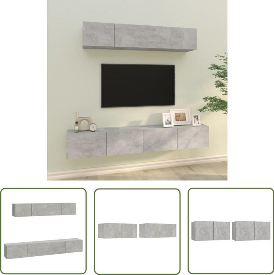 VidaXL 4-delige Tv-meubelset betongrijs hout TV-meubel Tv Kast Salontafel Woonkamerinrichting Houten Tv-standaard Wandmontage Grijs