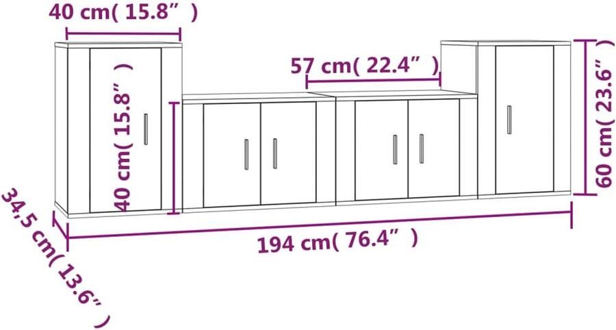 VidaXL -4-delige-Tv-meubelset-bewerkt-hout-zwart