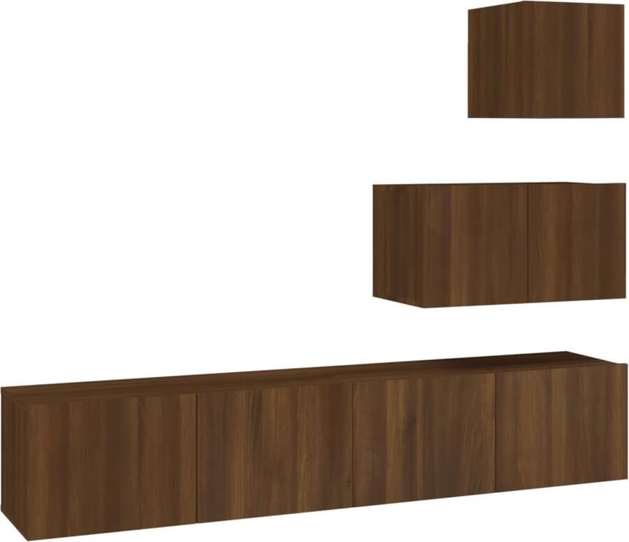 VidaXL 4-delige TV-meubelset bruin eikenhout TV-meubel Salontafel Houten Kast Bruin Vintage Landelijk Modern Wandmontage