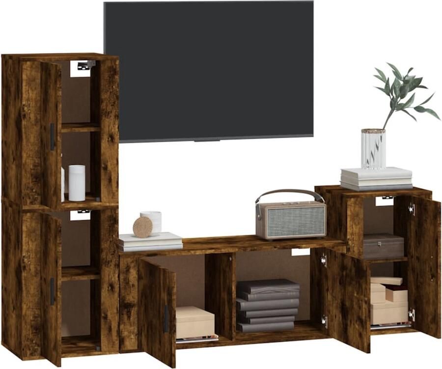 VidaXL 4-delige tv-meubelset gerookt eiken Televisiesecretaris Tv Kast Tv Meubel Houten Tv Stand Bruine Tv Tafel