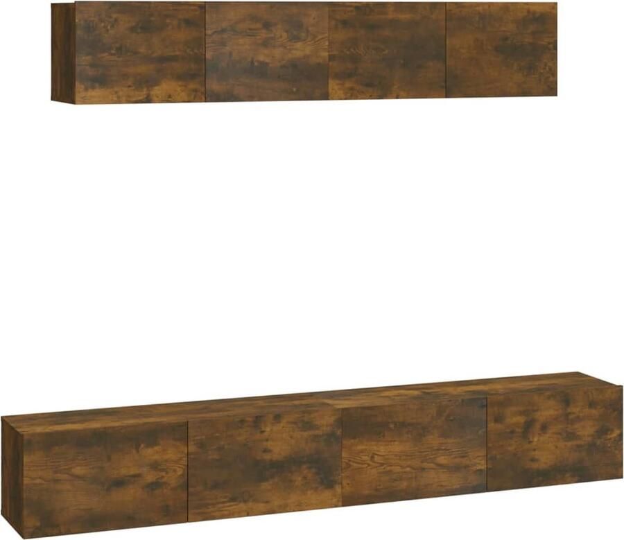 VidaXL 4-delige Tv-meubelset Gerookt Eikenhout TV Meubel Salontafel Houten Kast Bruine Kast Wandmontage Bergruimte