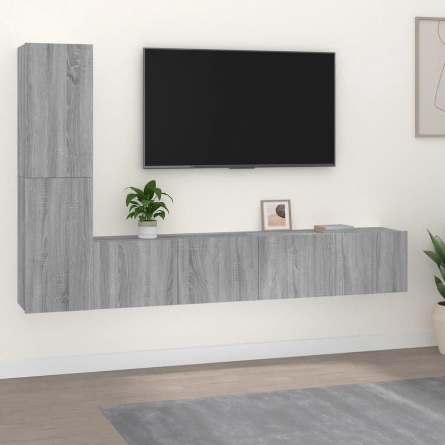 VidaXL 4-delige Tv-meubelset grijs sonoma eikenkleur Tv Meubelen Salontafel Houten Tv Stand Grijze Tv Kast Wandmontage Tv Unit - Foto 2