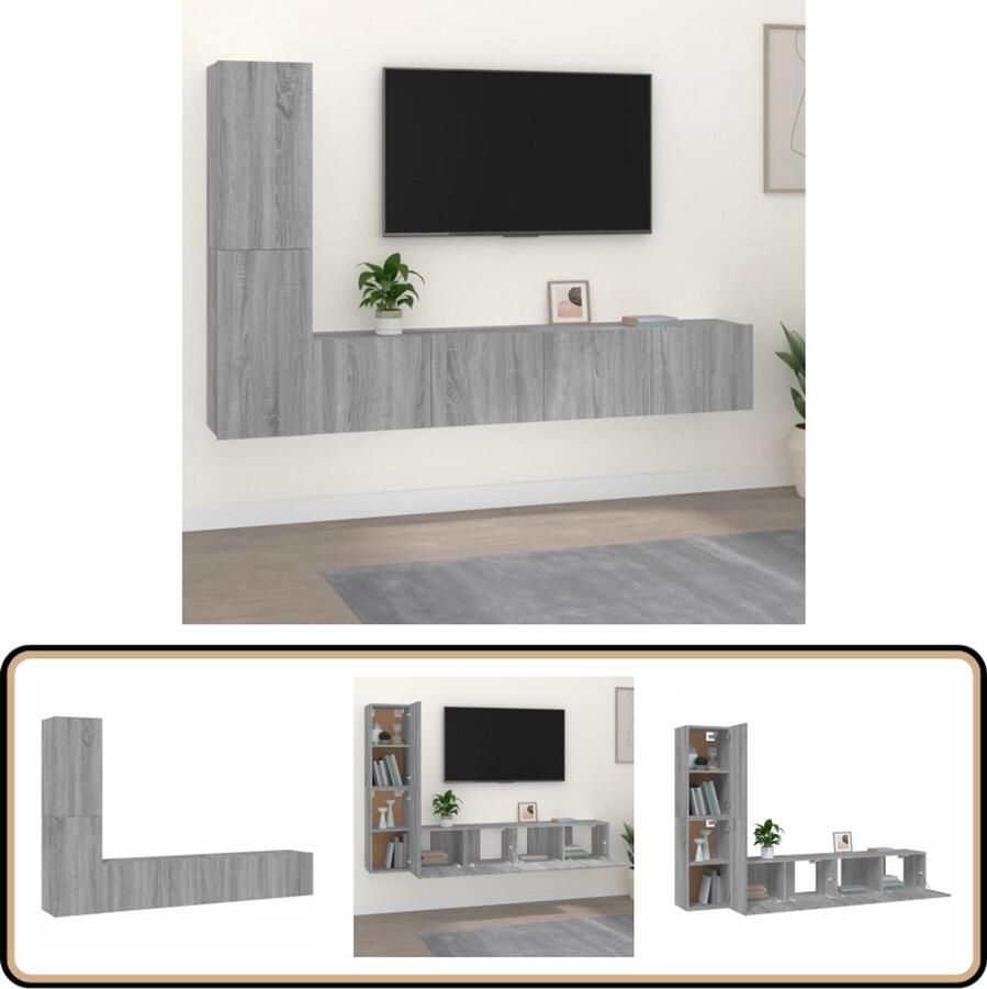 VidaXL 4-delige Tv-meubelset grijs sonoma eikenkleur Tv Meubelen Salontafel Houten Tv Stand Grijze Tv Kast Wandmontage Tv Unit