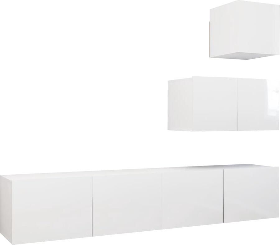 VidaXL 4-delige Tv-meubelset Hoogglans Wit Tv Kast Televisiescherm Mediastand Woonkamerdecoratie Tv Tafel Boekenplank Opslagruimte