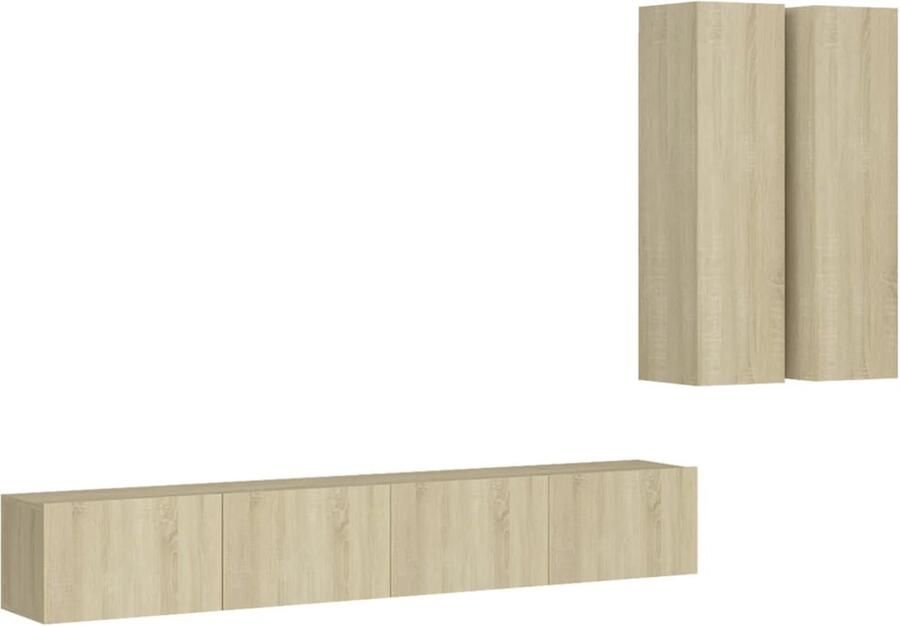 VidaXL 4-delige Tv-meubelset in sonoma eiken Televisiescherm Tv-meubel Salontafel Wandmontage Houten Tv-stand Tv-kast Media-opstelling Livingroom Furniture