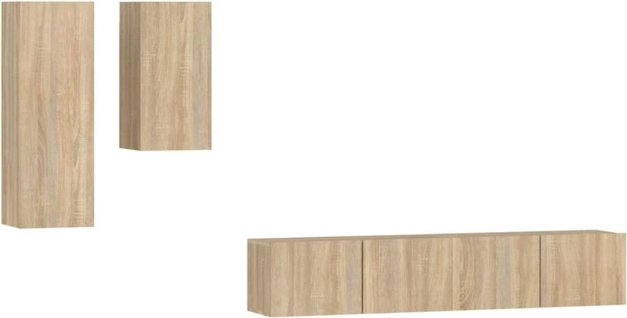 VidaXL 4-delige Tv-meubelset Sonoma Eiken Tv Kast Salontafel Houten Tv Stand Tv Meubel Set Sonoma Eiken Wandmontage Opbergruimte