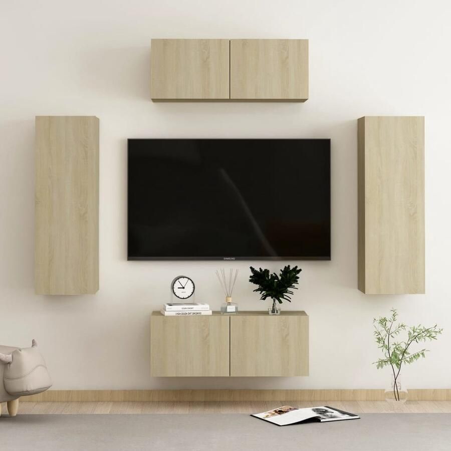 VidaXL 4-delige Tv-meubelset Sonoma Eiken Tv Meubels Houten Tv Kast Salontafel Living Room Furniture Sonoma Eiken - Foto 2