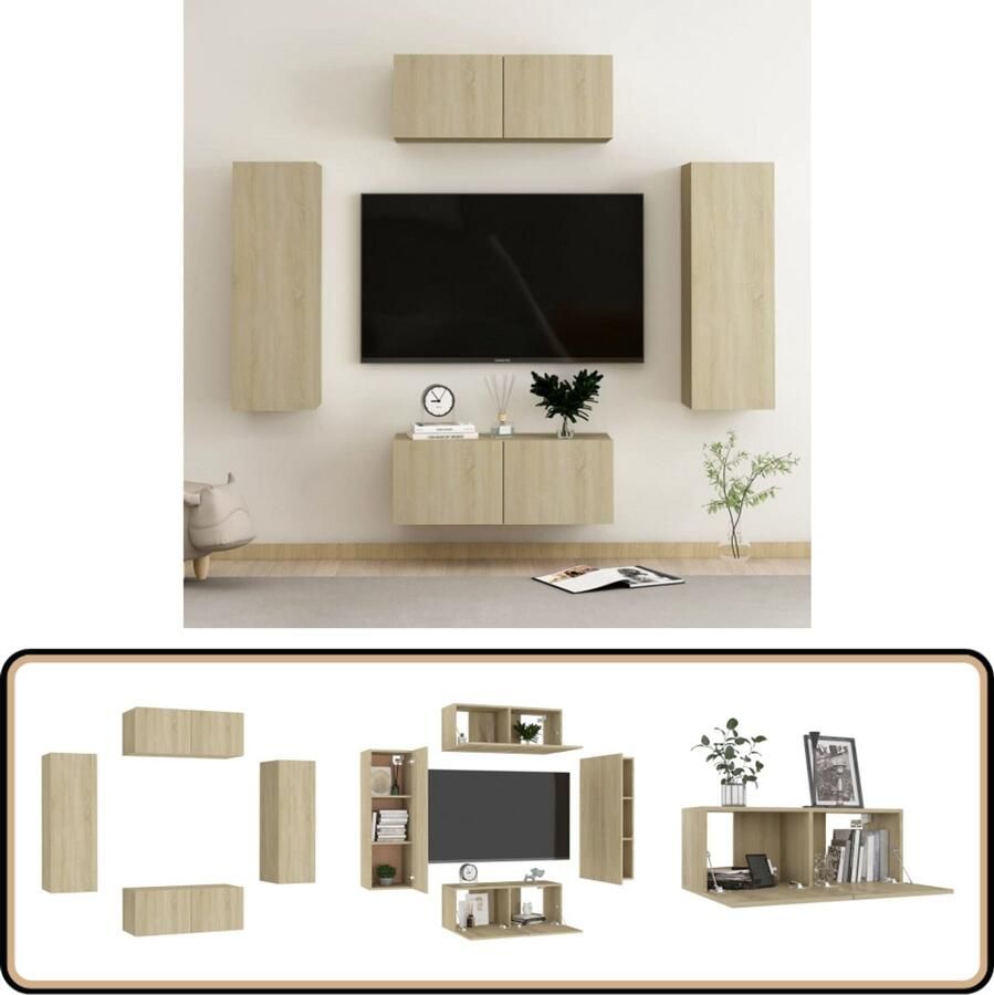 VidaXL 4-delige Tv-meubelset Sonoma Eiken Tv Meubels Houten Tv Kast Salontafel Living Room Furniture Sonoma Eiken