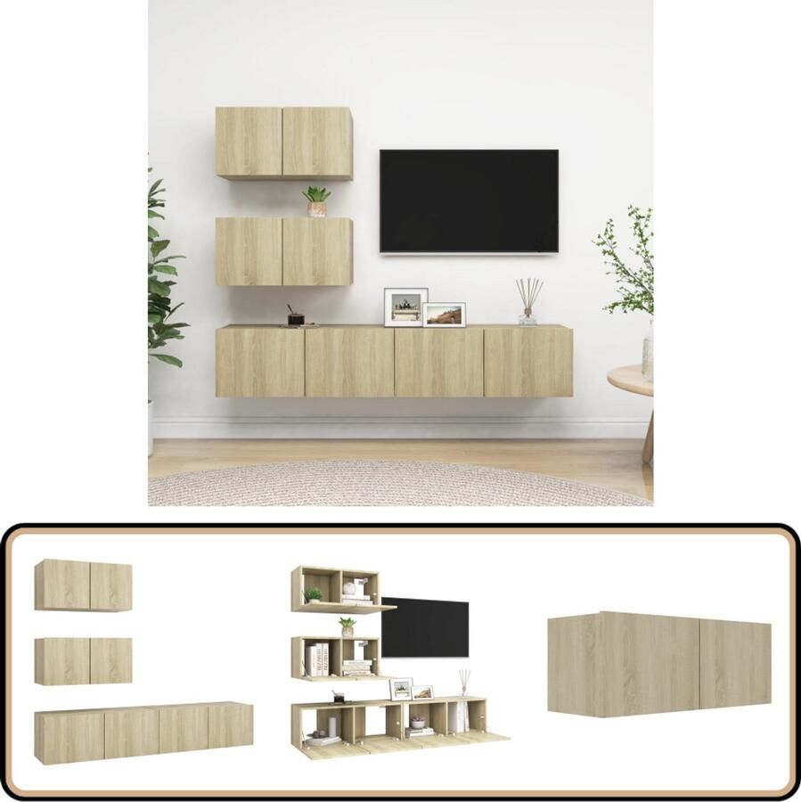VidaXL 4-delige Tv-meubelset sonoma eiken Tv Meubels Tv Kasten Houten Tv Stand Tv Tafel Living Room Furniture Woonaccessoires Bruine Tv Meubelen