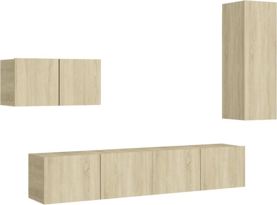 VidaXL 4-delige Tv-meubelset spaanplaat eiken Tv Meubel Wandmontage Salontafel Houten Tv Stand Media Kast Entertainment Center Sonoma Eiken - Foto 2