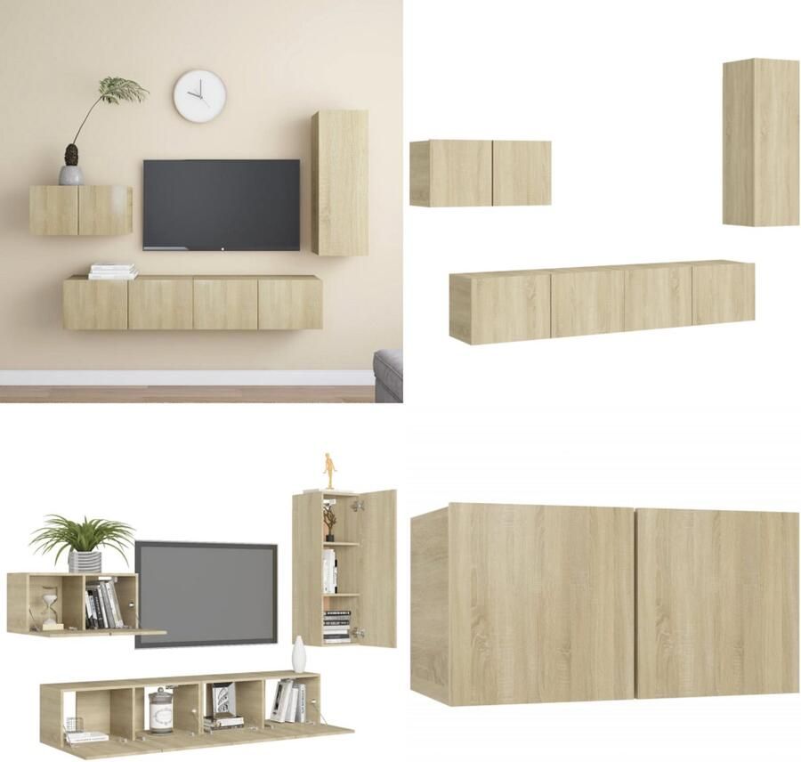 VidaXL 4-delige Tv-meubelset spaanplaat sonoma eikenkleurig Tv-kastenset Tv-kastensets Tv-kasten Tv-meubelset