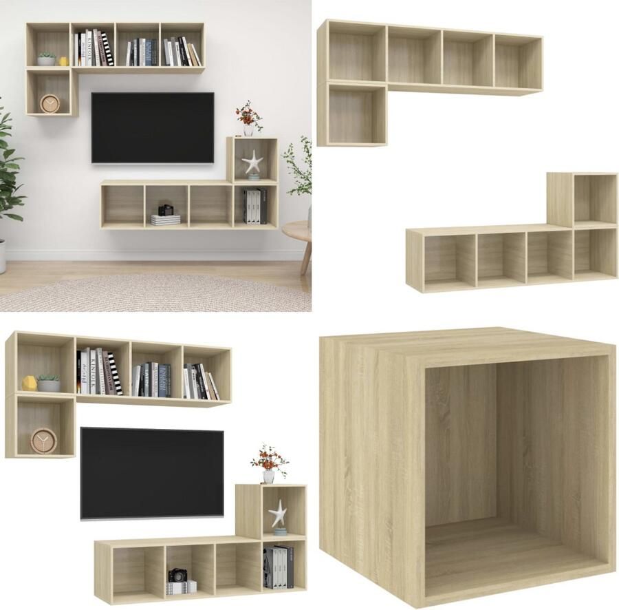 VidaXL 4-delige Tv-meubelset spaanplaat sonoma eikenkleurig Tv-kastenset Tv-kastensets Tv-kasten Tv-meubelset