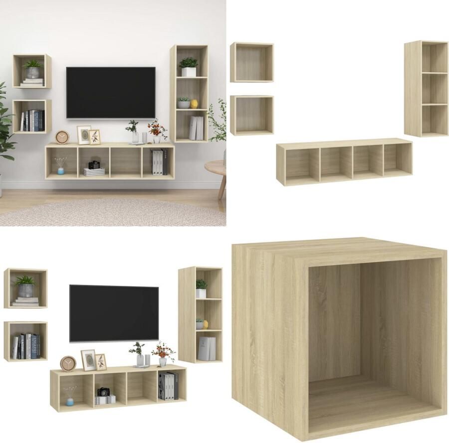 VidaXL 4-delige Tv-meubelset spaanplaat sonoma eikenkleurig Tv-kastenset Tv-kastensets Tv-kasten Tv-meubelset