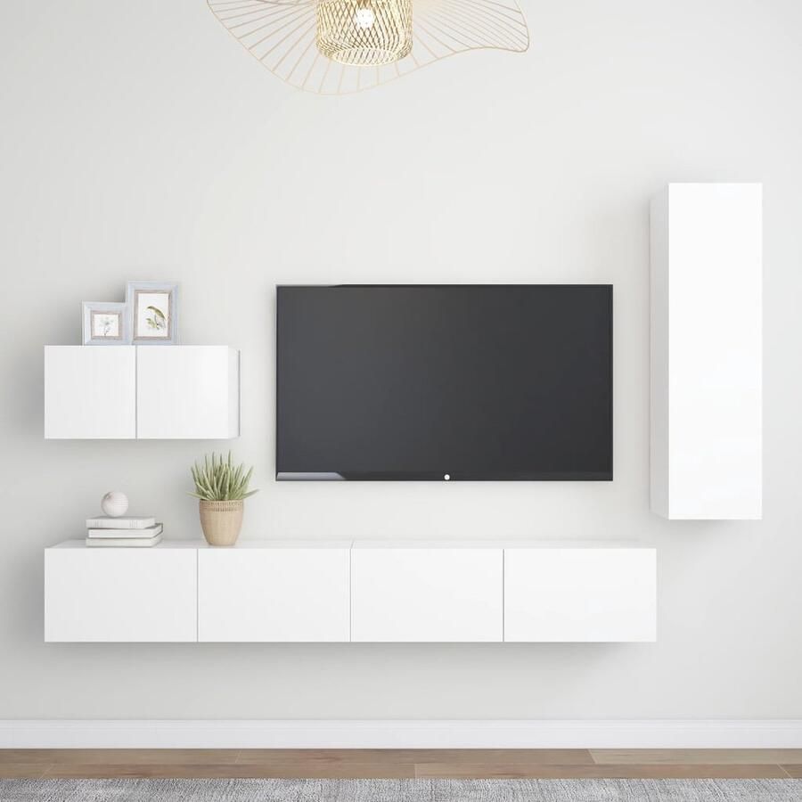 VidaXL 4-delige Tv-meubelset Wit Bewerkt hout Televisiescherm Tv Meubilair Wandmontage Tv Stand Salontafel Livingroom Furniture Houten Tv Tafel - Foto 2
