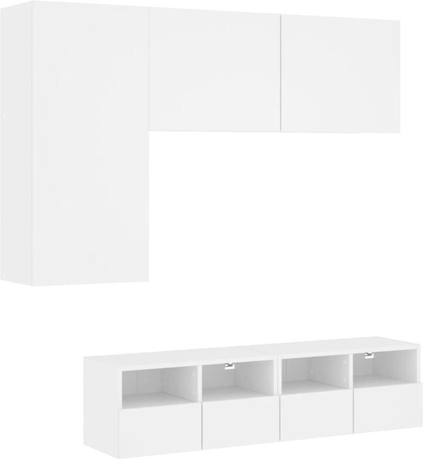 VidaXL 4-delige tv-meubelset wit hout Tv Meubel Wandmontage Houten Tv Kast Wit Tv Meubel Opbergkast
