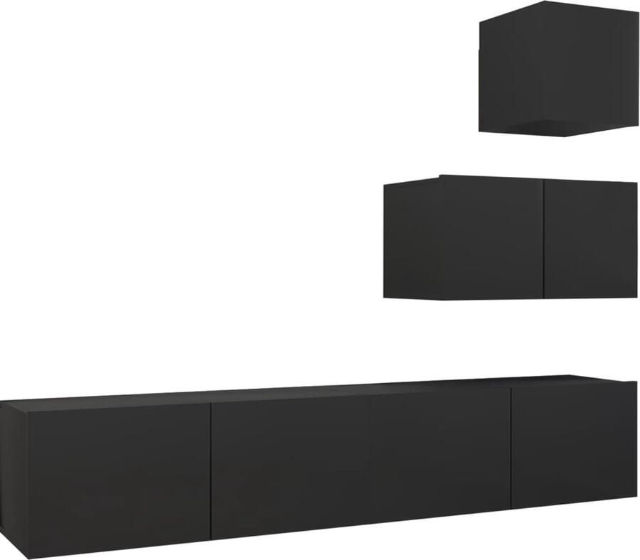 VidaXL 4-delige Tv-meubelset zwart hout Tv Kast Tv Meubel Houten Tv Kast Zwart Tv Kast Wandmontage Tv Kast Media Kast Livingroom Furniture