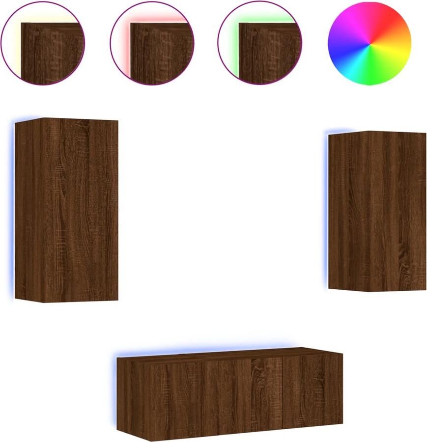 VidaXL Tv-wandmeubelset 4-delig Bruineiken LED Tv-wandmeubel Tv-wandmeubels Tv-meubel Televisiemeubel - Foto 2