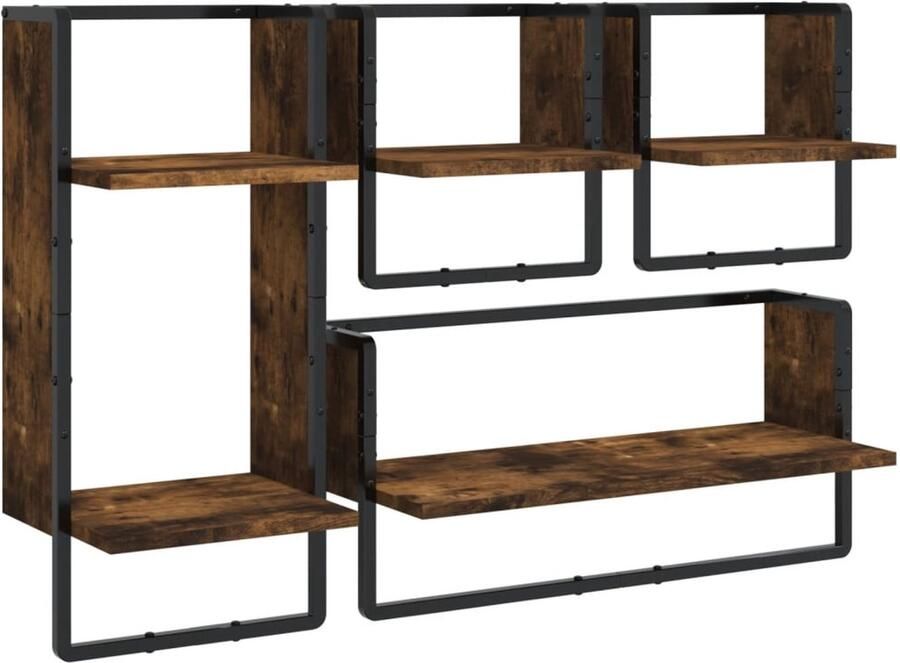 VidaXL 4-delige Wandschappenset Gerookt Eiken Zwevende Wandplanken Houten Wandplank Wanddecoratie Bergruimte Opslagoplossing
