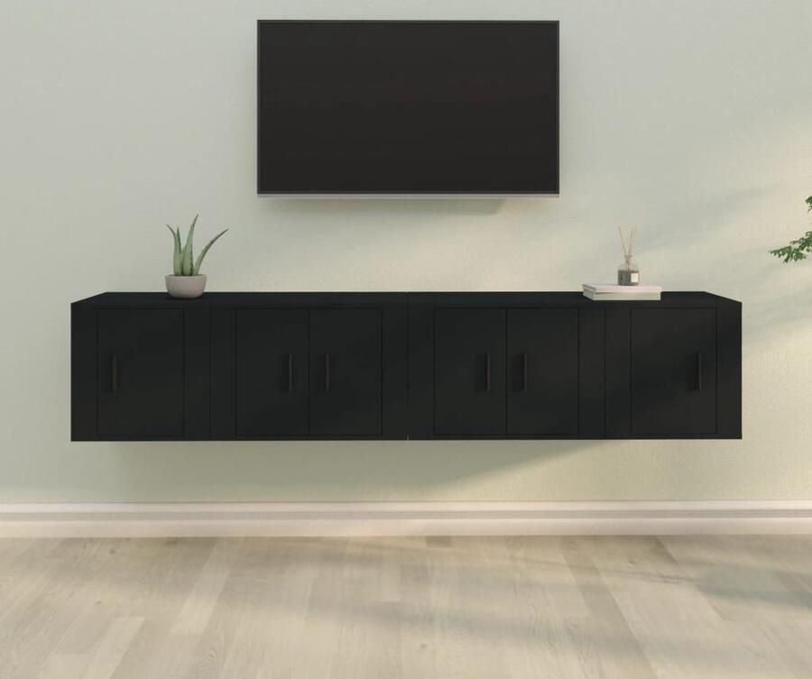 VidaXL 4-delige zwarte tv-meubelset hout Televisiesecretaris Tv Kast Houten Tv Stand Black Furniture Living Room Storage