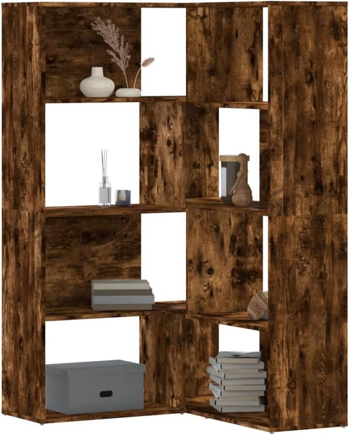 VidaXL 4-laags hoekboekenkast gerookt eiken Hoekboekenkast Hoekboekenkasten Hoekkast Boekenkast