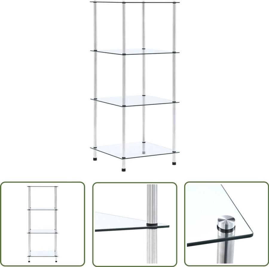 VidaXL 4-laags kastje gehard glas 40x40x100 cm Vitrinekast Glazen Kast Displaykast Opbergkast Woonaccessoires Designmeubilair Modern Interieur Minimalistische Kast